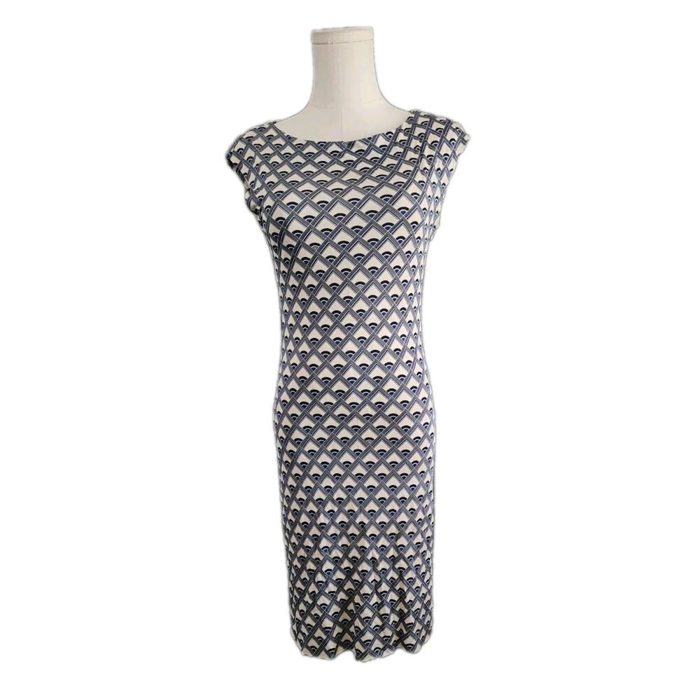 Tory Burch Dress Women XS Geometric Print Silk Knit Sheath Body Skimming